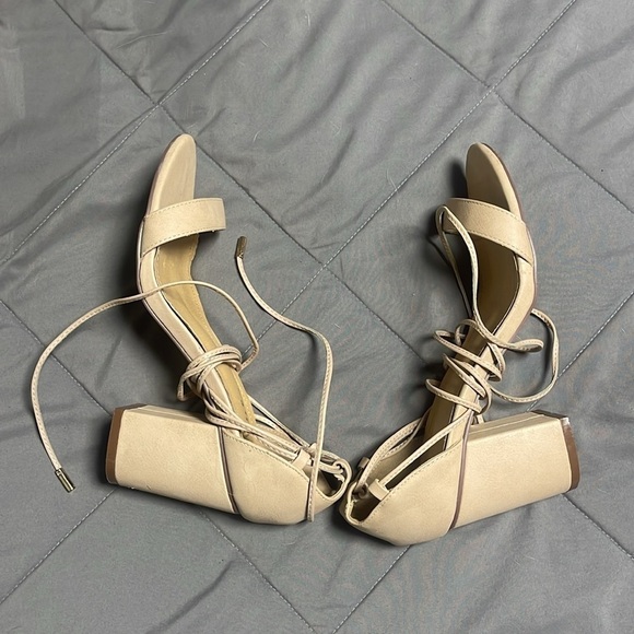 Lulus Kaira Beige Lace-Up Heels Size 8 - Picture 12 of 12